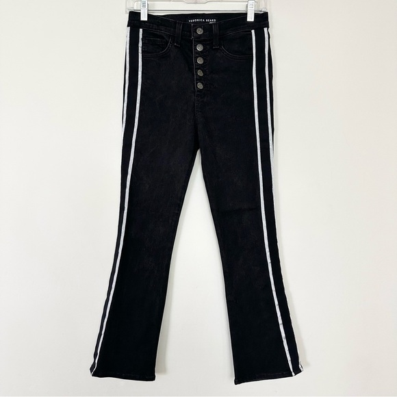 Veronica Beard Carolyn Baby Boot Cropped Jeans W/ Tux Stripes In Raven - Picture 7 of 16